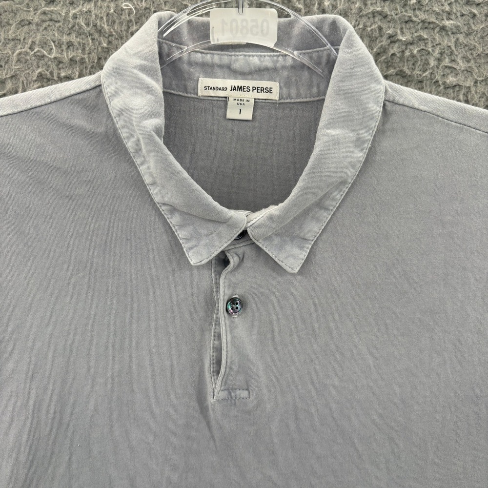 James Perse Sueded Jersey Polo Shirt Mens S Blue Gray Short Sleeve Supima Cotton